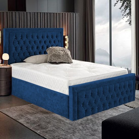 Hankinson Plush Velvet Upholstered Small Double Bed In Blue
