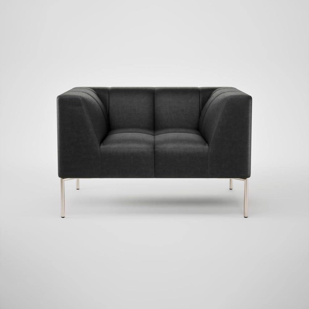 Heal's Quadro Armchair Linea Leather Black 622 Stainless Steel Feet 2