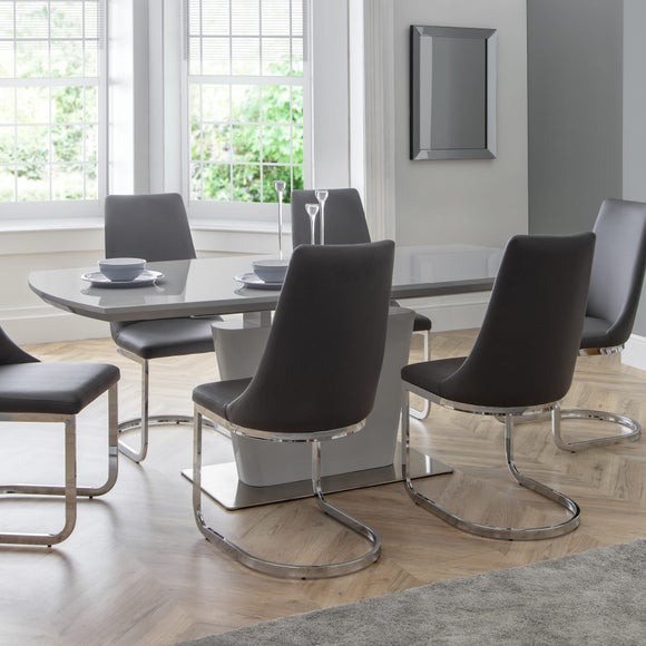 Como 4-6 Seater Rectangular Extendable Dining Table with 6 Chairs, Grey High Gloss
