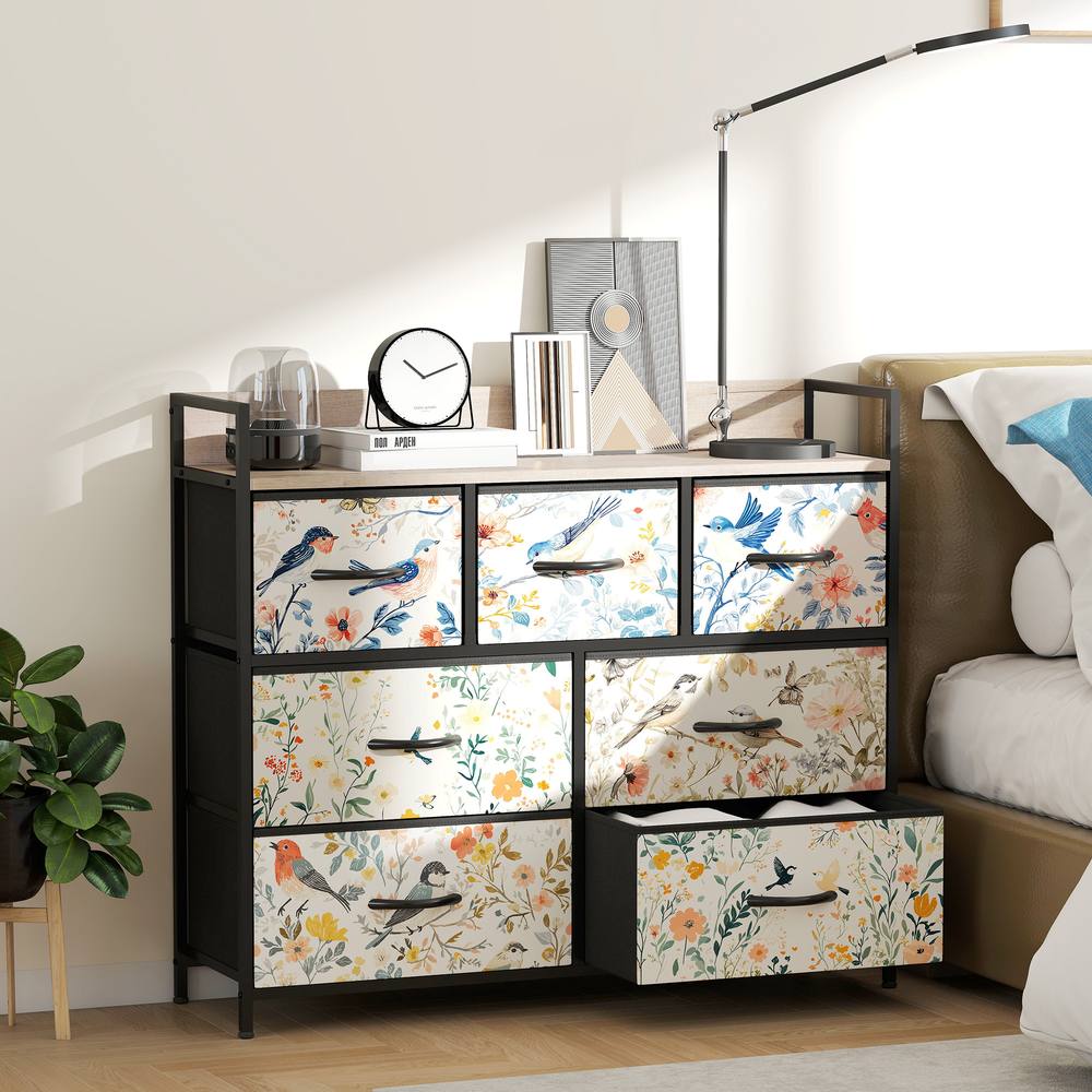HOMCOM Chest of Drawers, Fabric Dresser with Open Shelf