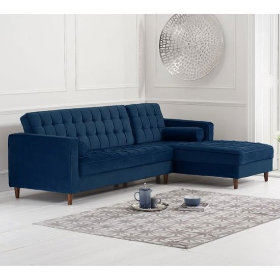 Anneliese Velvet Right Facing Corner Chaise Sofa In Blue