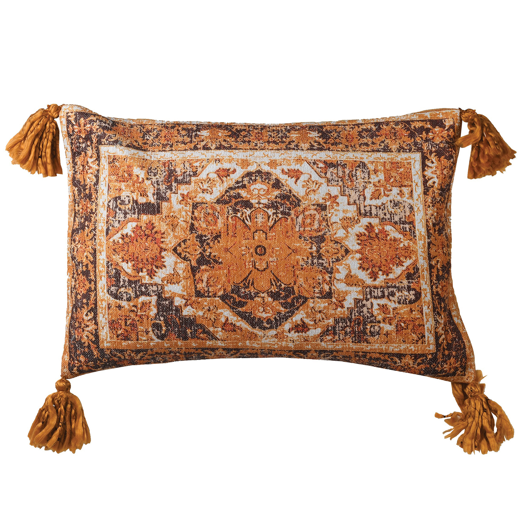 Vintage Tassel Cushion, Square, Yellow Cotton Blend | Barker & Stonehouse