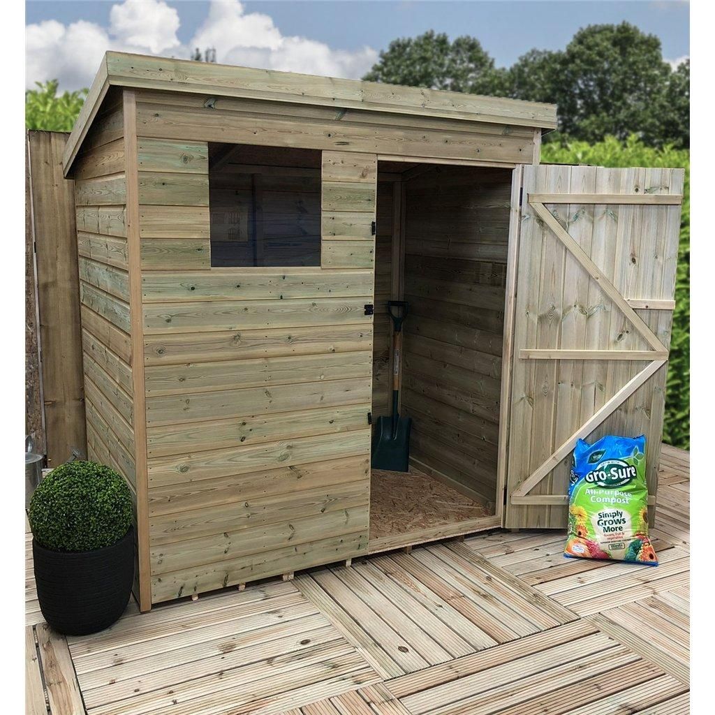 Marlborough 6 x 4 Pressure Treated Pent Garden Shed with Single Door in Natural 3