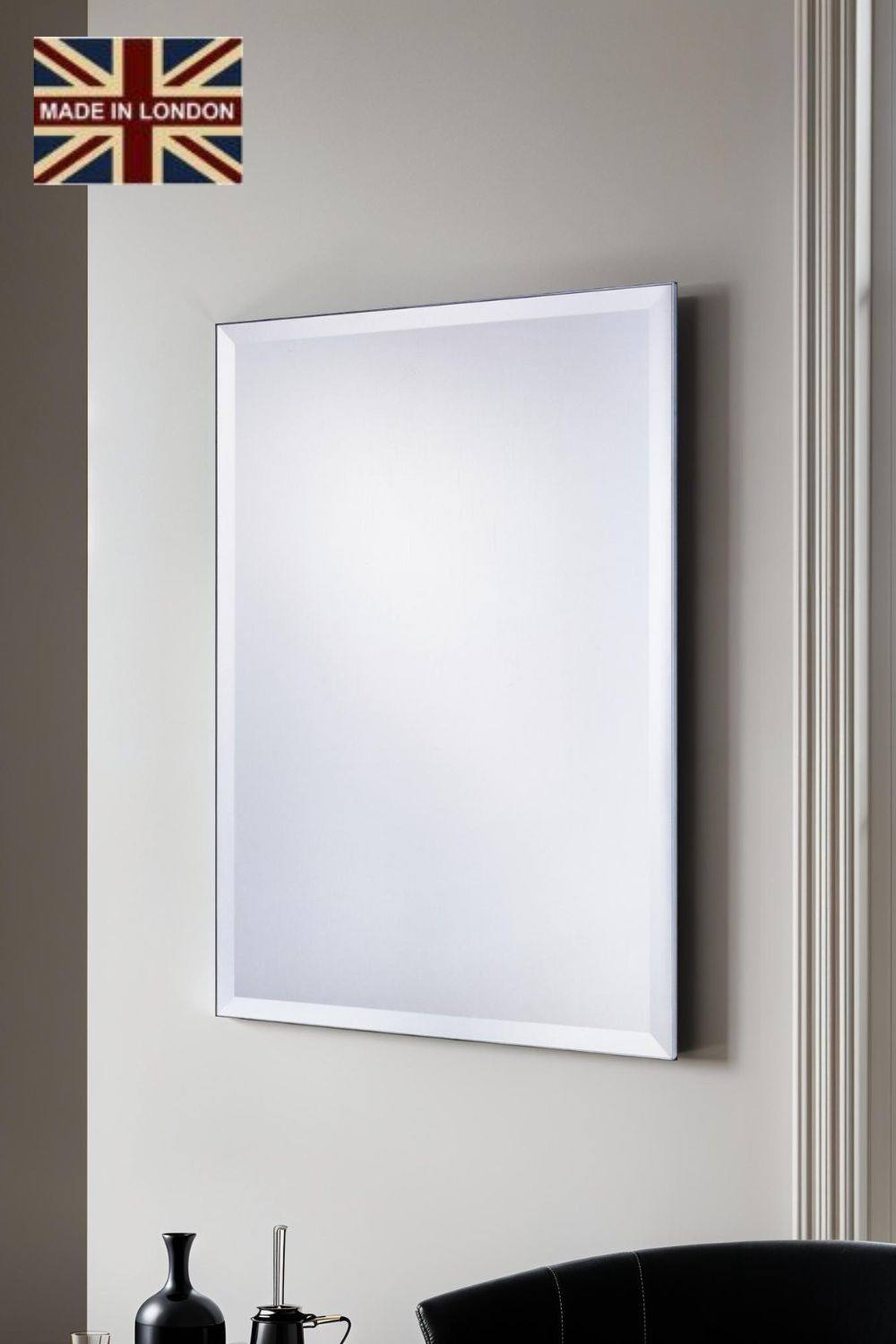 Yearn Mirrors Yearn Minimal Bevelled Mirror 86x58cm in Metallic Silver