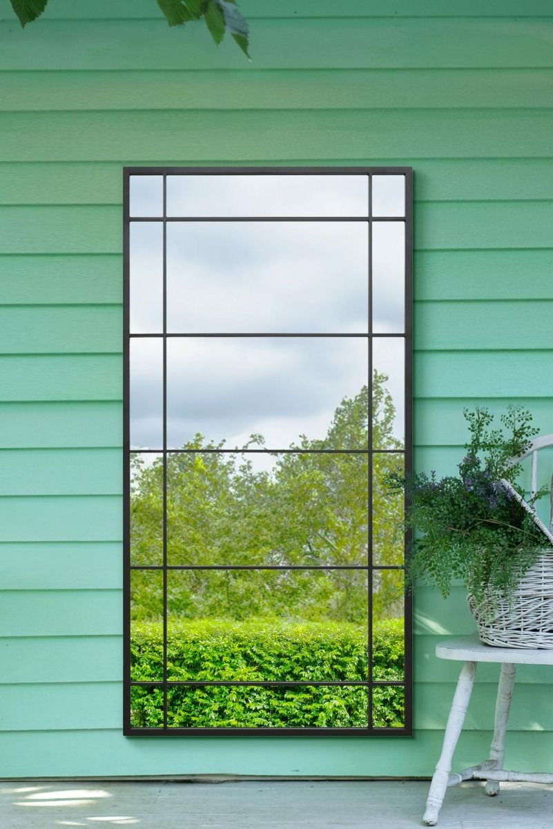 MirrorOutlet Black Metal Framed Window Wall or Leaner Garden Mirror (160CM X 80CM)