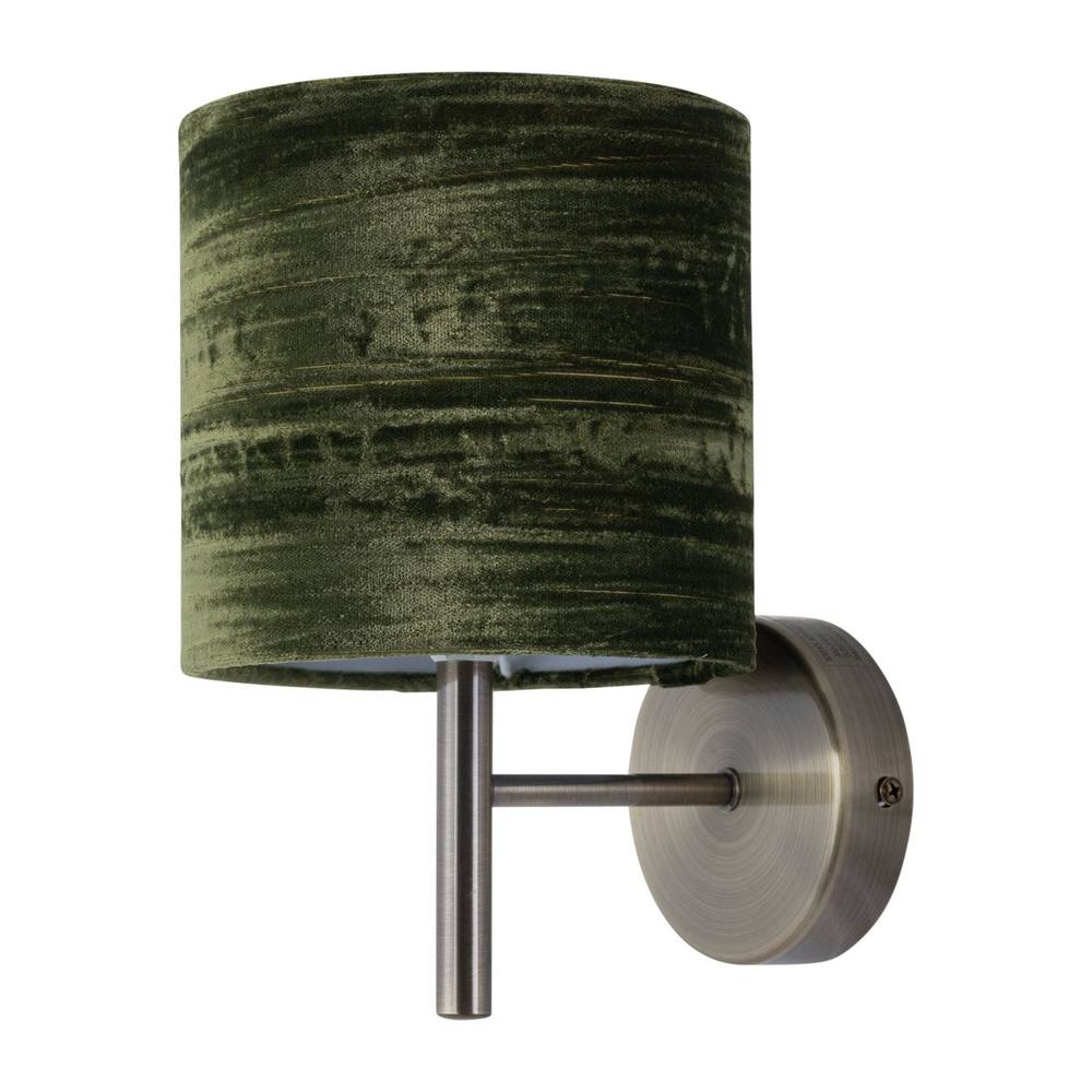First Choice Lighting Brea - Antique Brass Wall Light with Green Crushed Velvet Shade in Gold