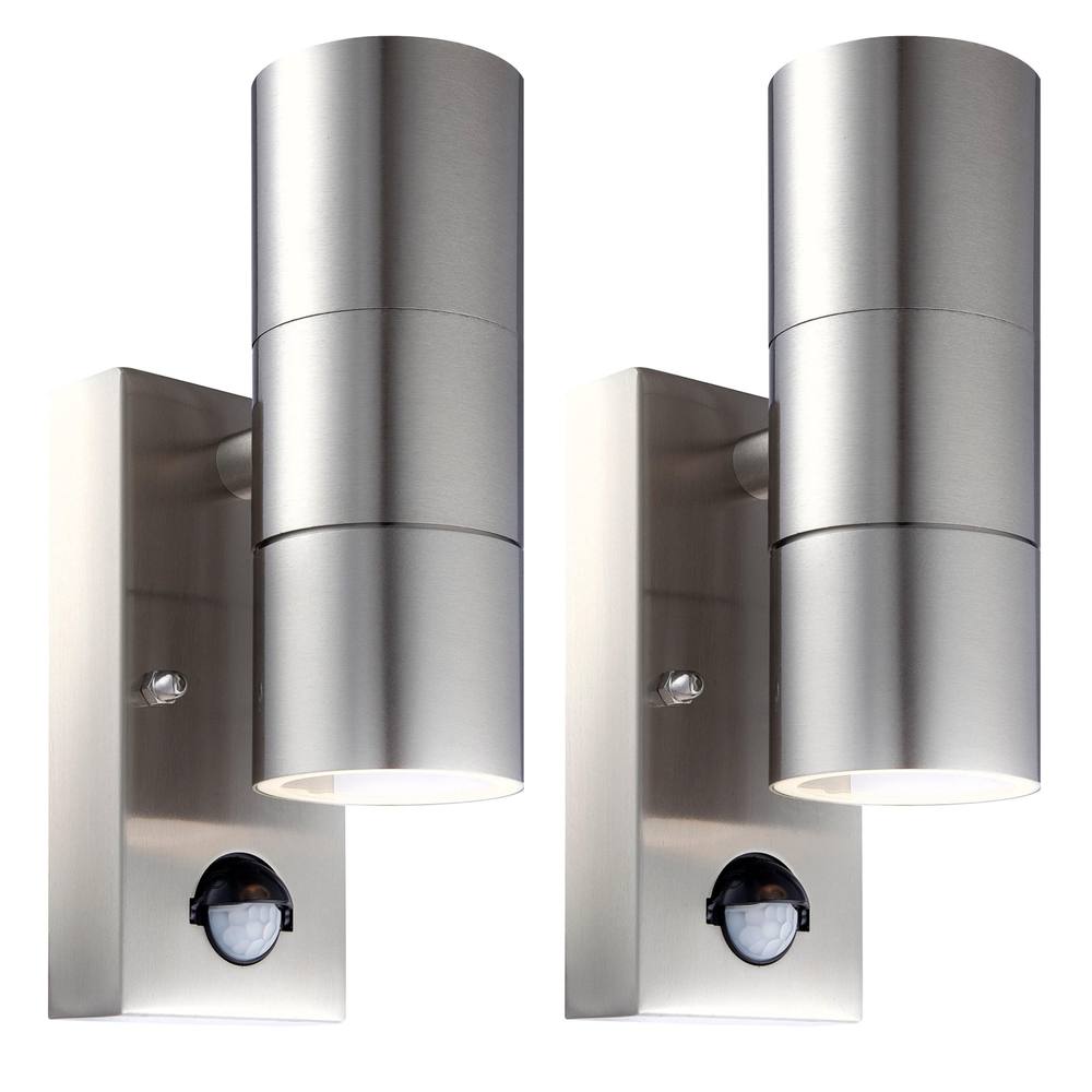First Choice Lighting Set of 2 Blaze - Marine Grade Steel Motion Sensor Wall Lights in Silver