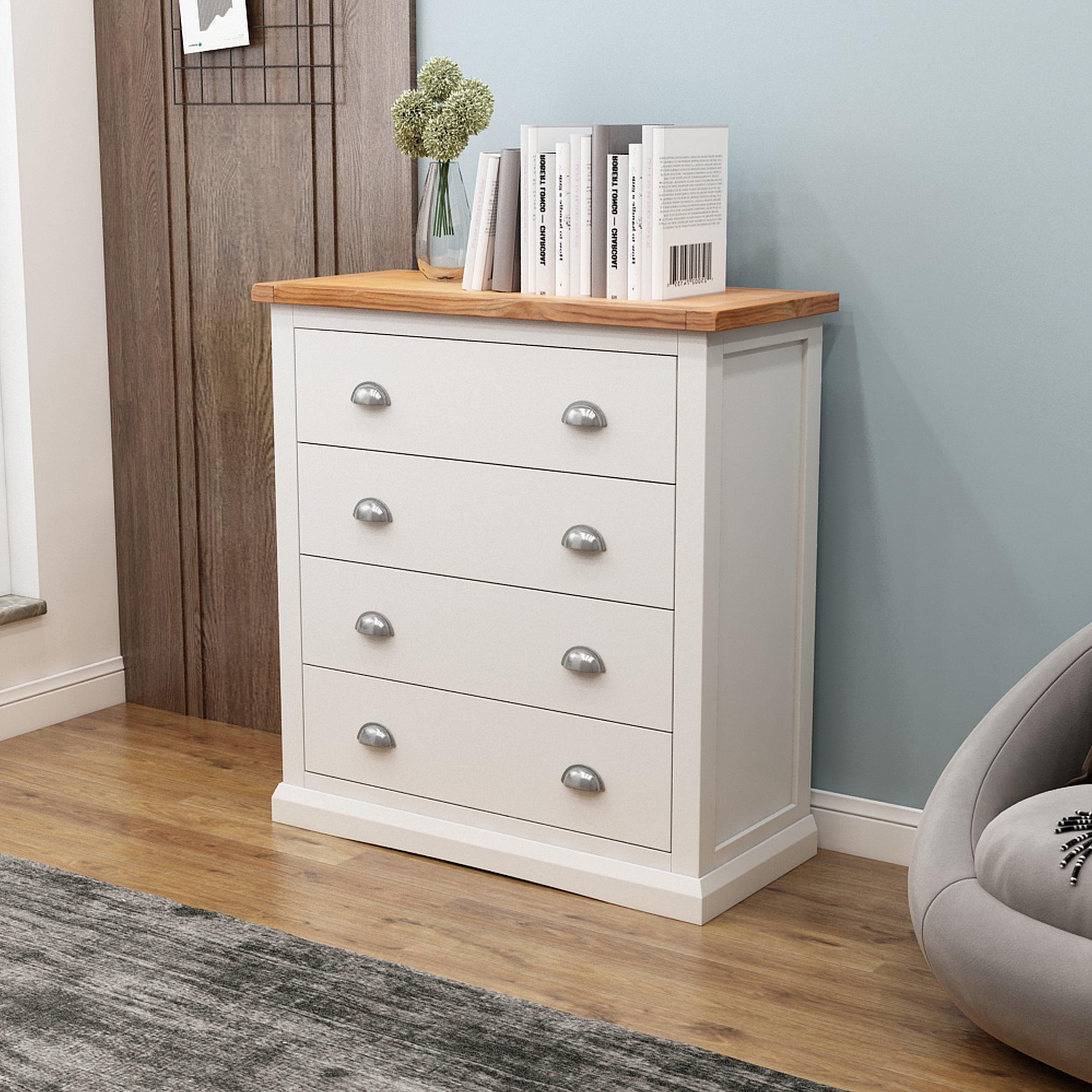 Cabinet Bits Cosenza 4 Drawer Chest of Drawers Chrome Cup Handle in Off-White