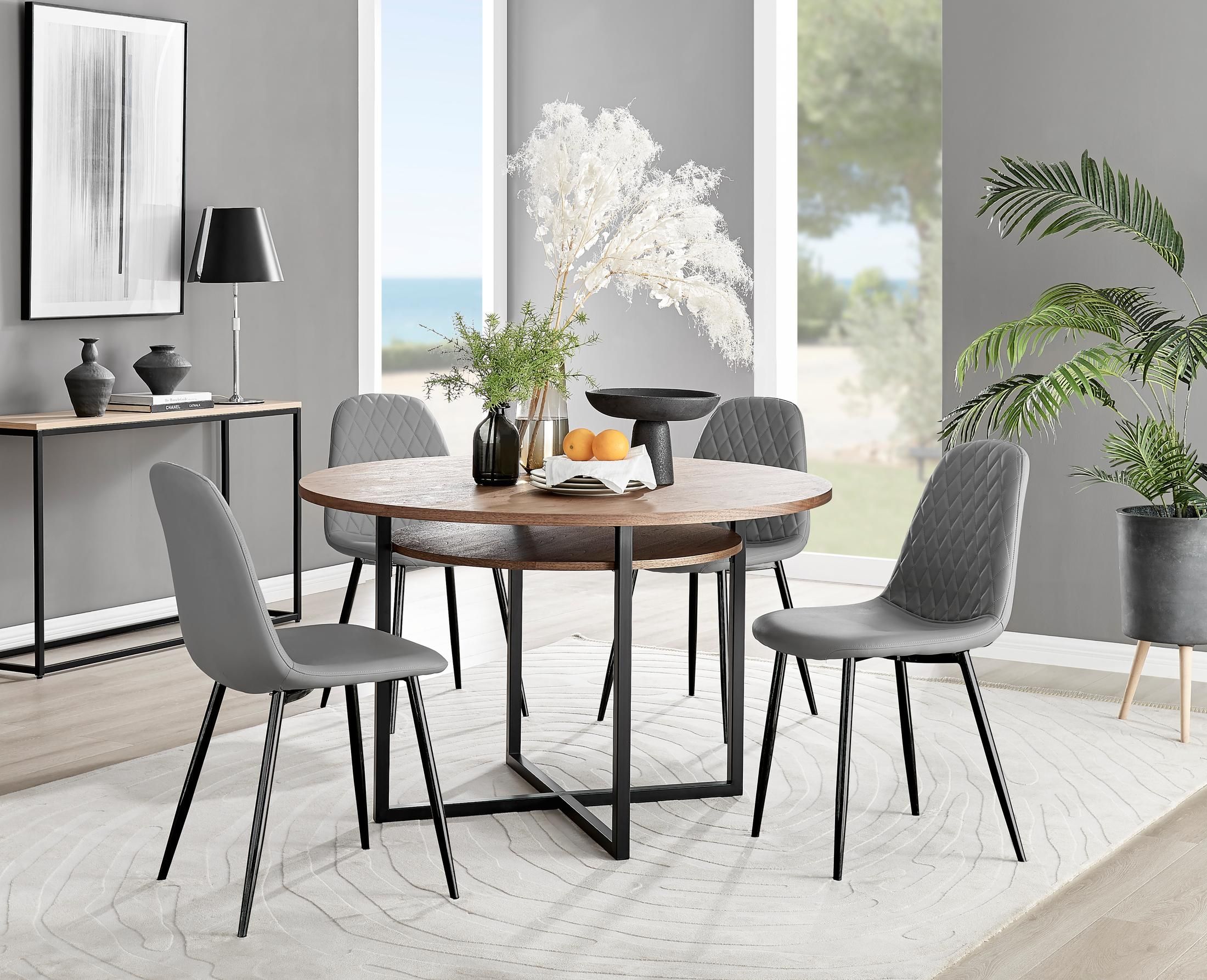 FurnitureboxUK Adley Brown Wood Storage Dining Table & 4 Corona Black Leg Chairs in Grey