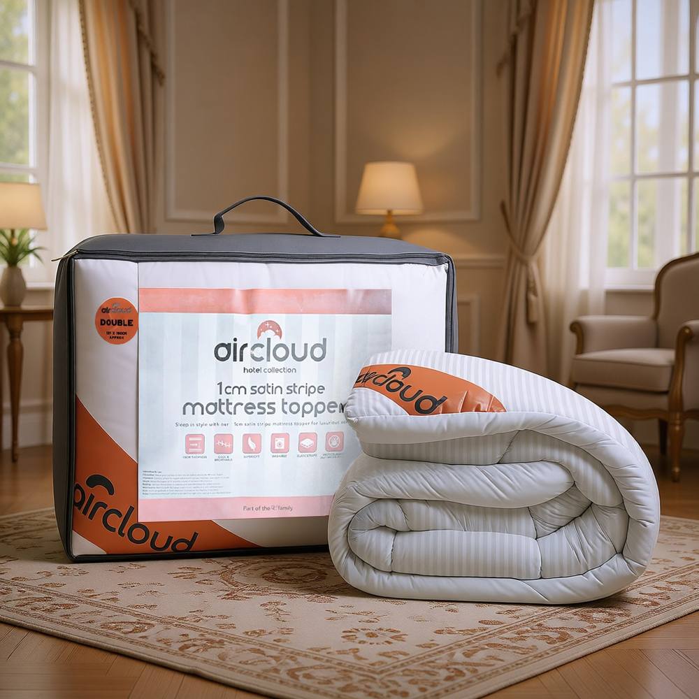 GAVENO CAVAILIA 10CM Satin Stripe Mattress Topper in White