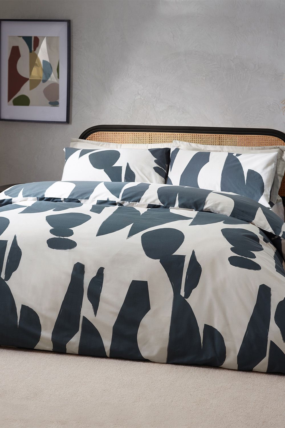 HOEM Meta Abstract Geometric Cotton Rich Duvet Cover Set in Navy