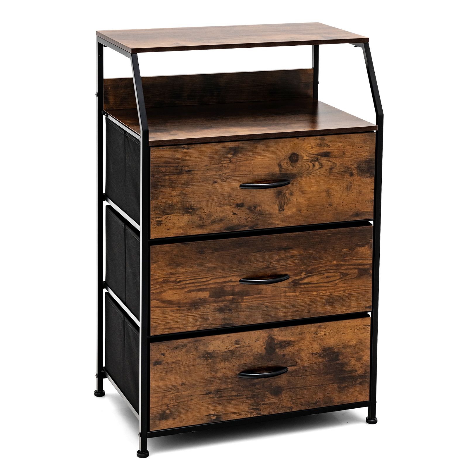 Costway 3 Drawer Dresser with with Top Shelf Foldable Drawer Chest Cabinet in Brown