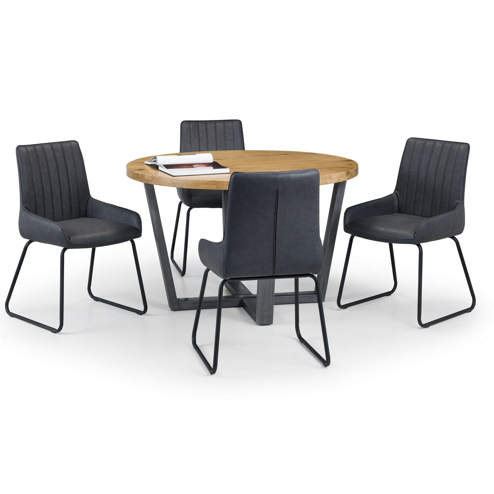 Brooklyn Round Dining Table with 4 Soho Chairs Brown/Charcoal