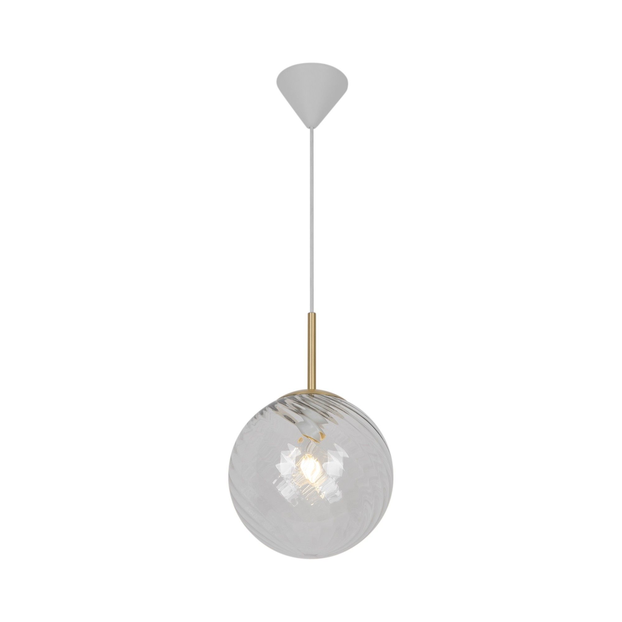 Nordlux Vintage Indoor Pendant Light Brass Metal E27 Swirl Glass - Mains Powered, IP20 in Gold