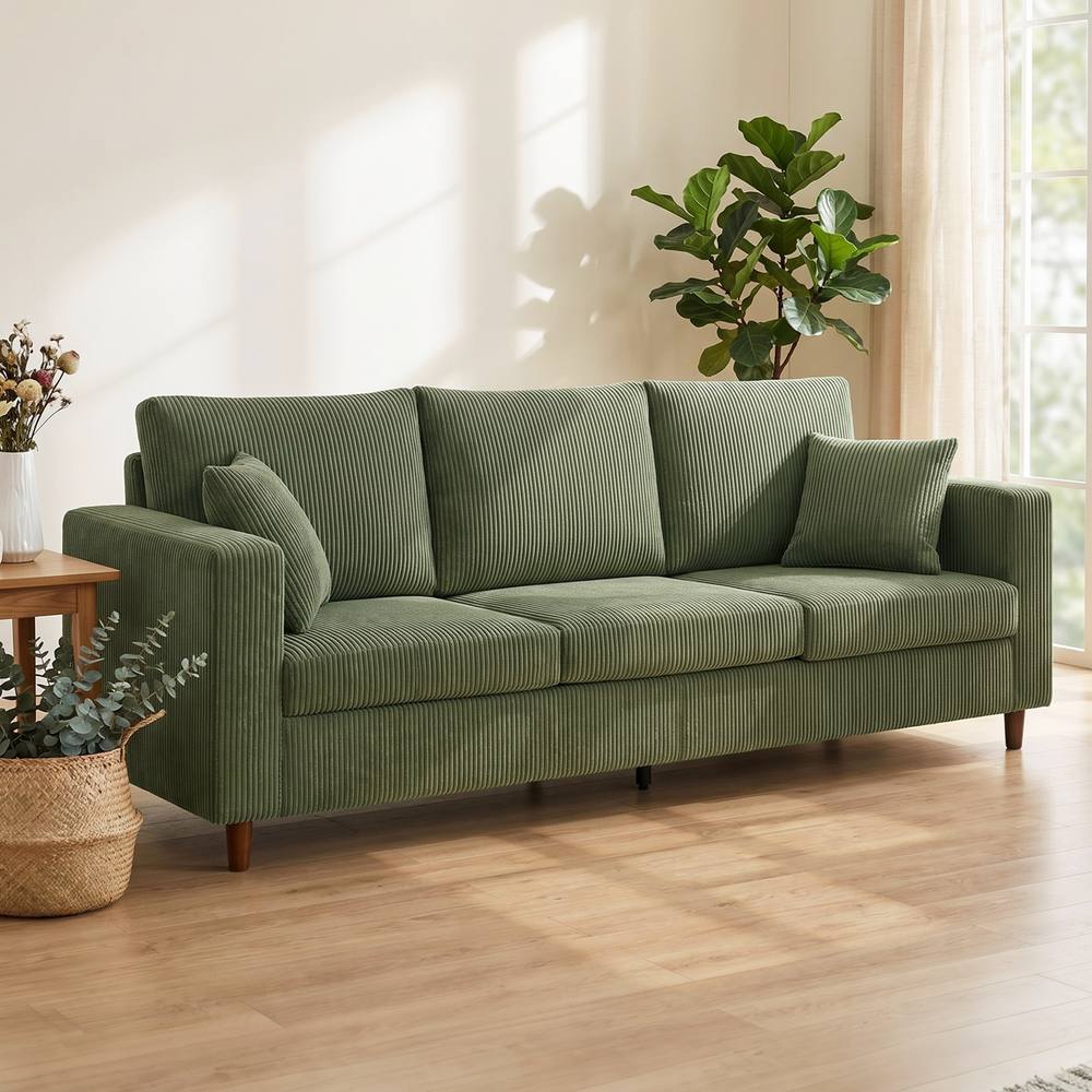 HOMCOM 3 Seater Sofa with Wide Seat, Corduroy Upholstered, Green