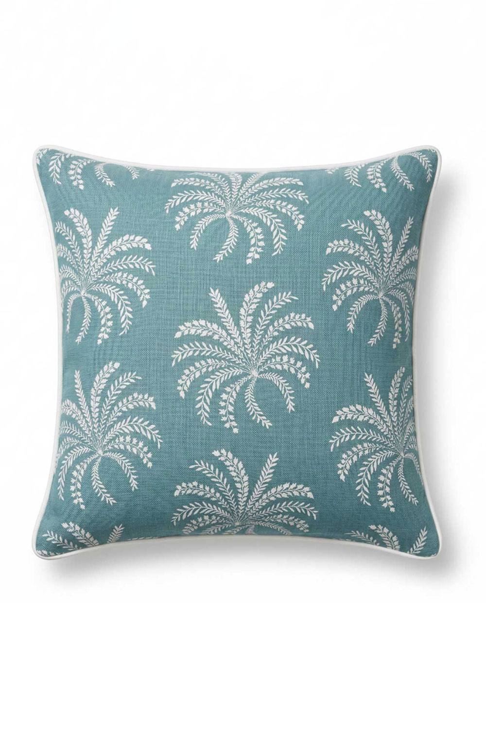 Homescapes Blue Palm Leaves Cushion, 45 x 45cm