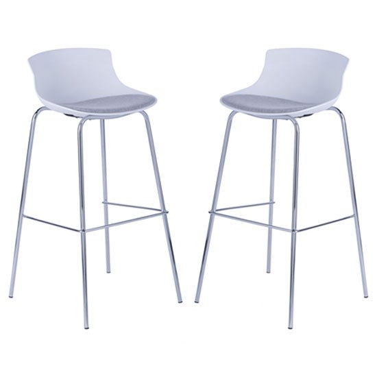 Helena White Barstool With Fabric Seat And Chrome frame In Pair