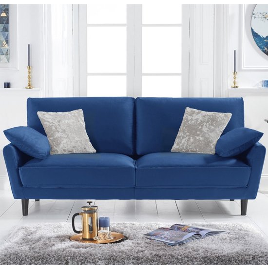 Caropy Velvet Upholstered 3 Seater Sofa In Blue