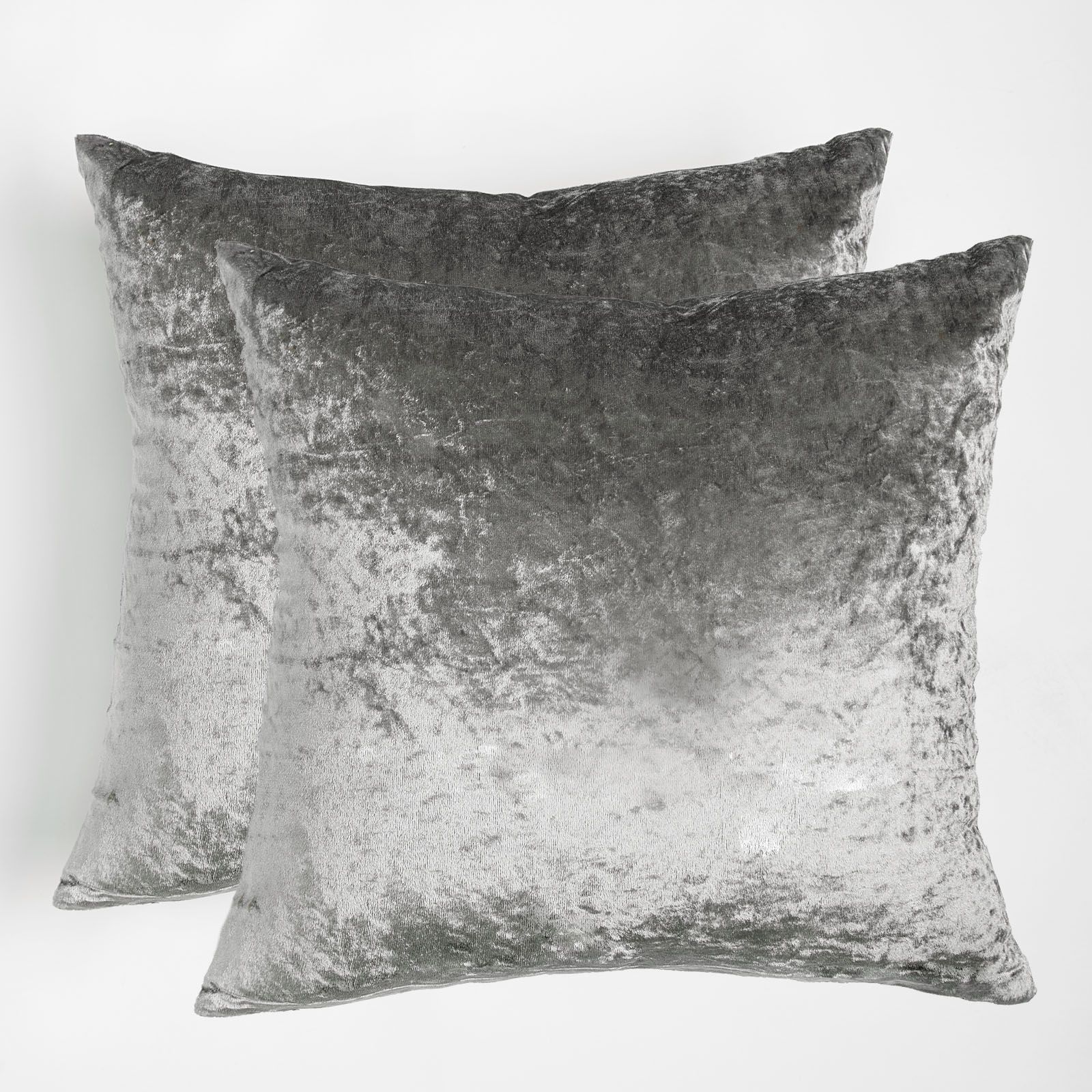 OHS Luxury Crushed Velvet Set of 2 Cushion Covers Plain in Silver
