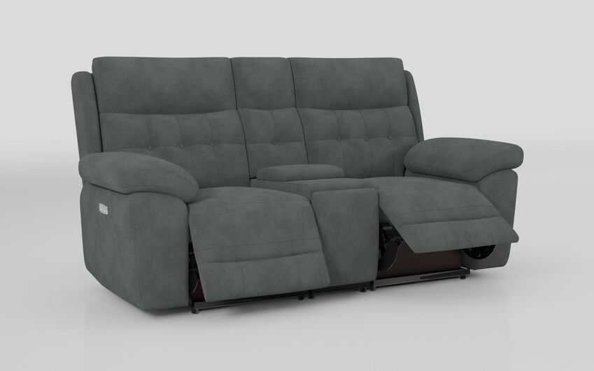 Grey Fabric Belford 2 Seater Power Sofa with Console