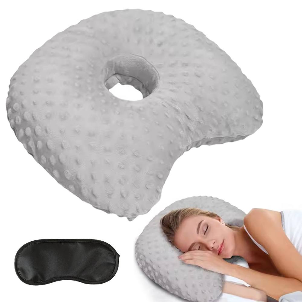 Ventryn Ear Piercing Pillow for Side Sleepers: Pain Relief Ear Protector Cushion in Grey