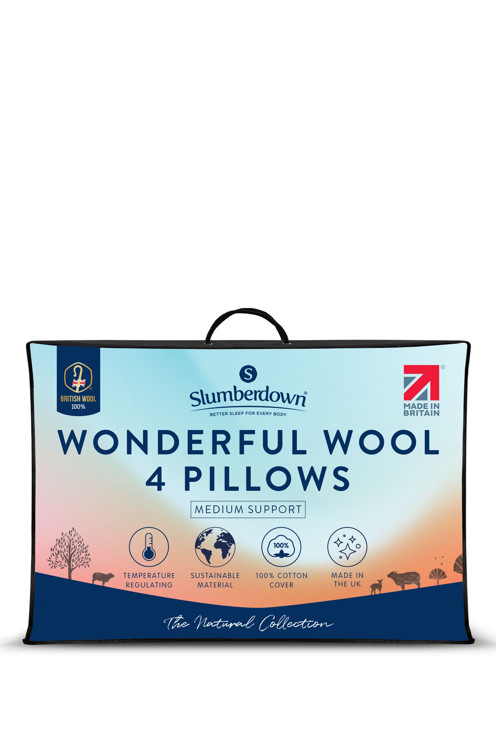 Slumberdown 4 Pack Wonderful Wool Medium Support Back Side Sleeper Pillows in White