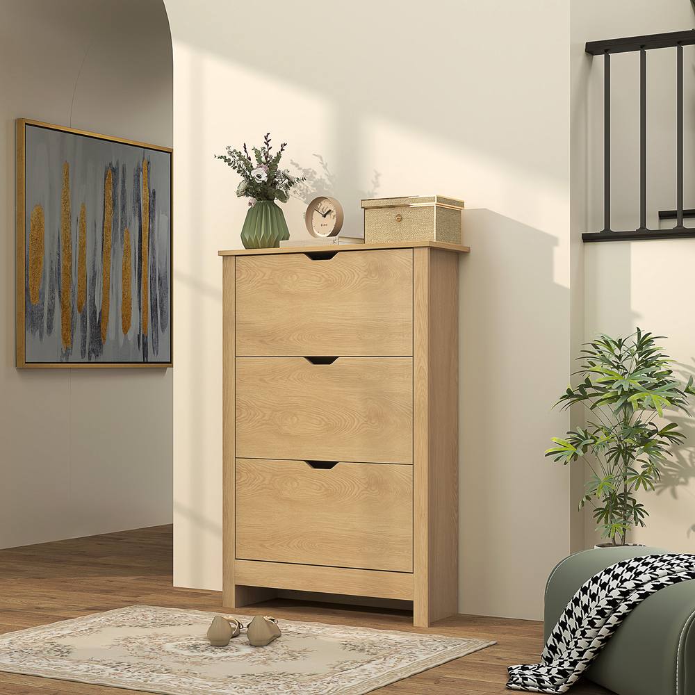 HOMCOM 18-Shoe Storage Cabinet 6 Shelves 3 Drawers in Natural