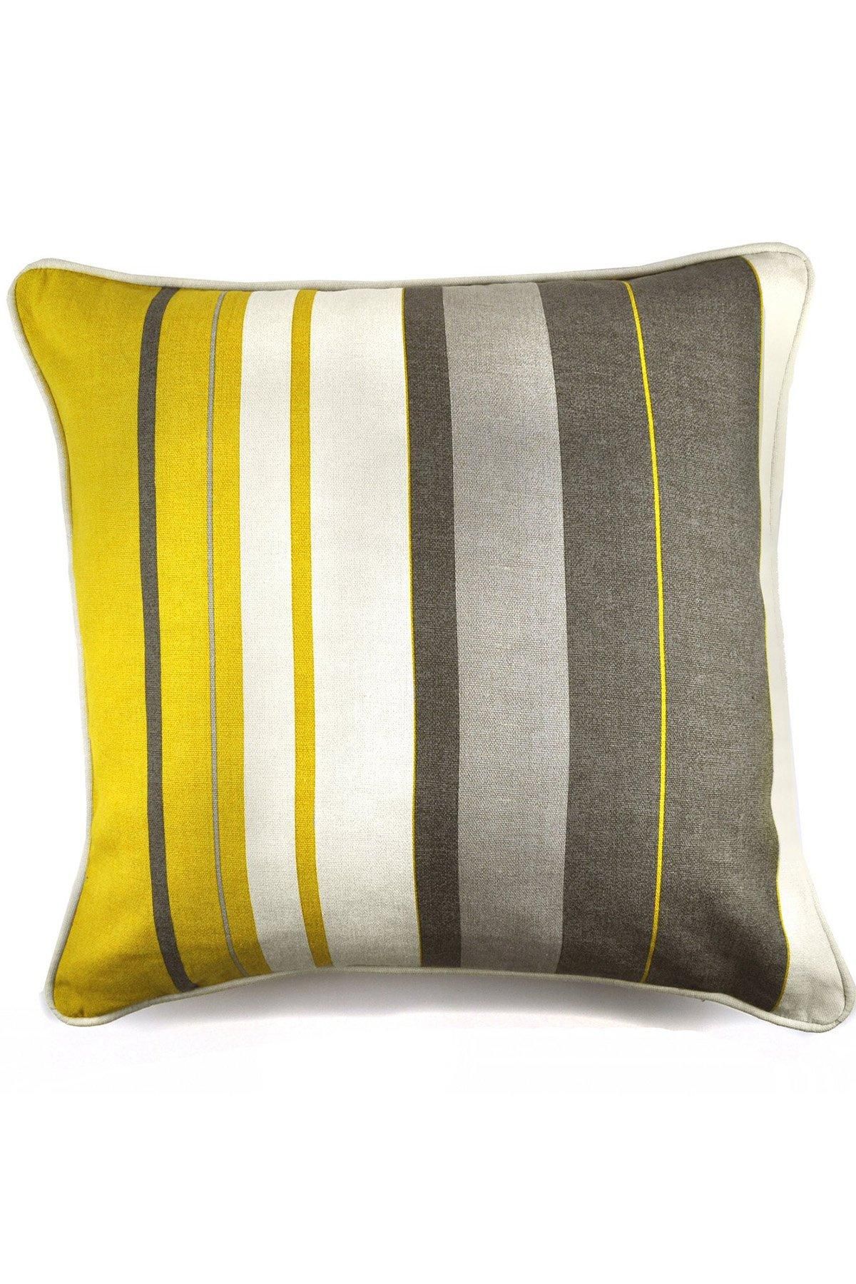 Fusion 'Whitworth Stripe' Modern Striped Filled Cushion 100% Cotton in Mustard