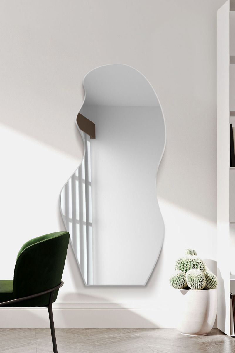 MirrorOutlet The Lacuna - Frameless Pond Leaner / Wall Mirror 47" X 20" (120CM X 50CM) in Silver