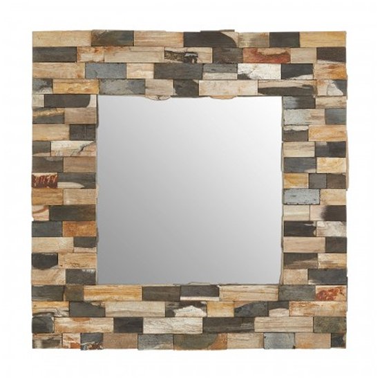 Relics Square Tile Mosaic Effect Wall Mirror In Multicolor Frame