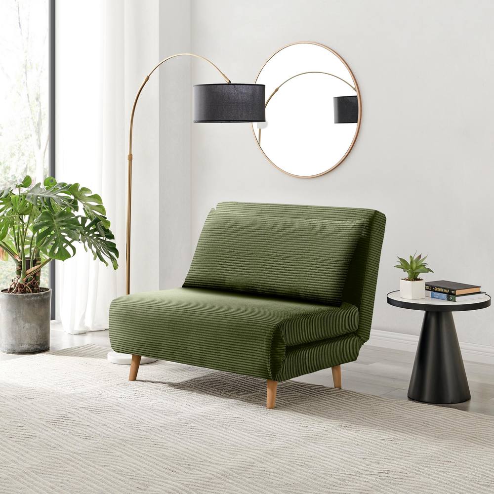FurnitureboxUK Bobby Green Jumbo Corduroy Single Folding Sofa Bed Chair