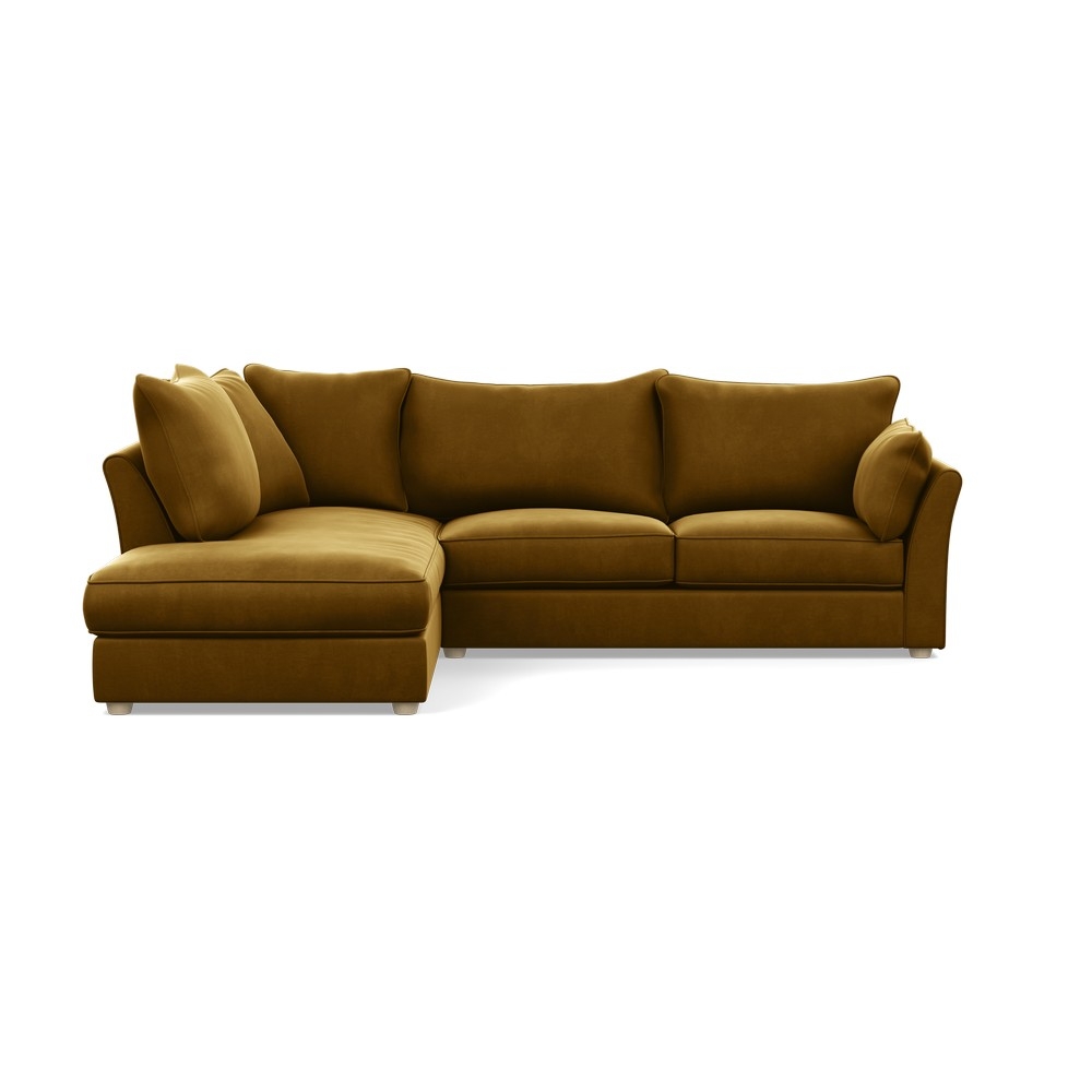 Heal's Tailor Left Hand Facing Corner Sofa Varese Velvet Olive Green Natural