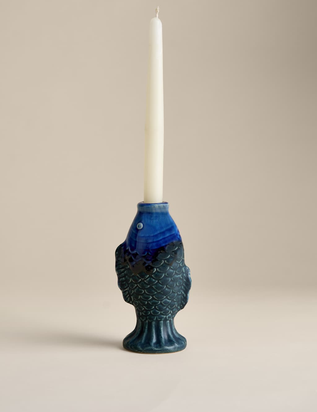 M&S Fish Ceramic Dinner Candle Holder Blue