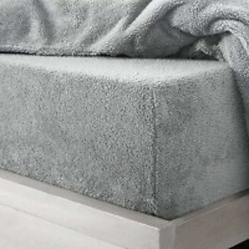 Homes-Linen Extra Deep Teddy Fleece Fitted Sheet 30cm Cosy Teddy Bear Bedding in Silver