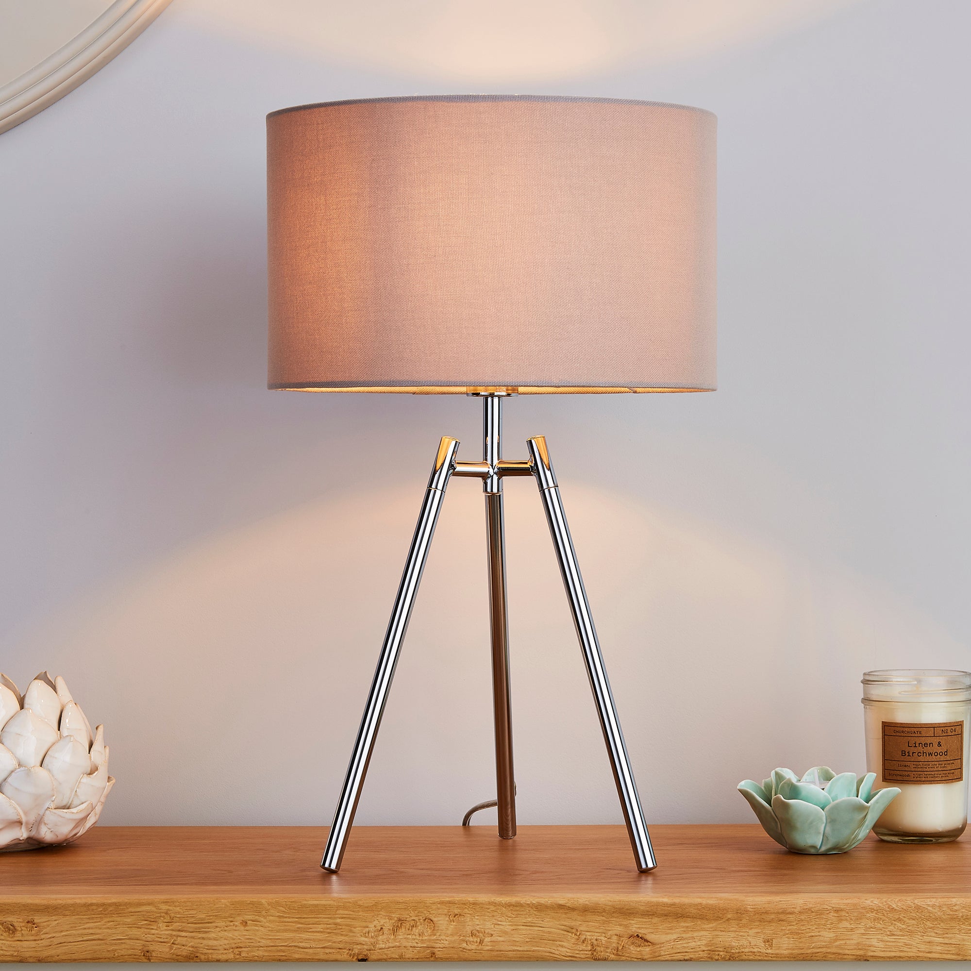 Nora Tripod Table Lamp  Chrome Chrome