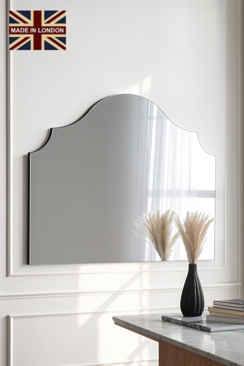 Yearn Mirrors Precious Arch Overmantle Mirror in Black