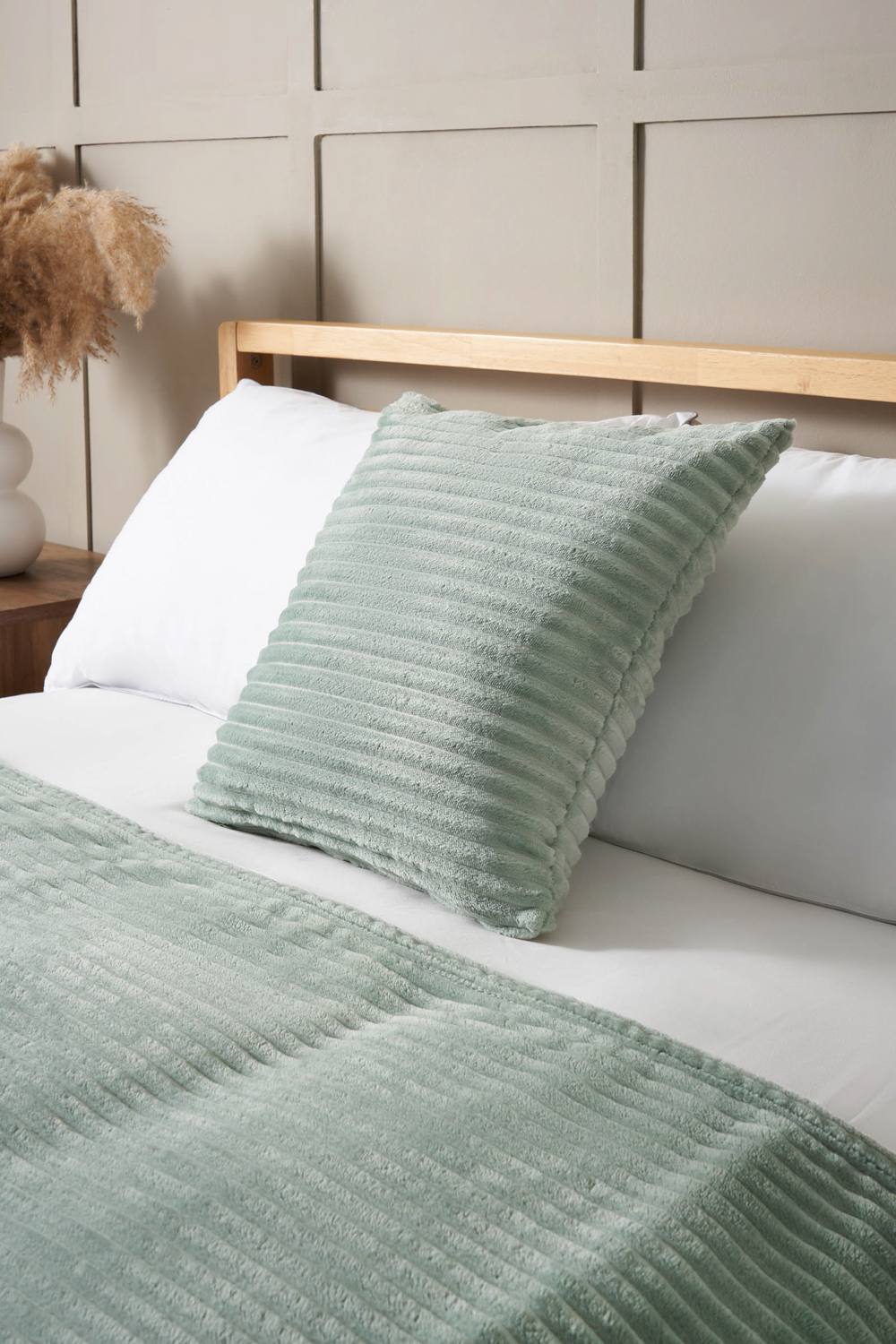 BHS Luxury Ribbon Velvet Silt Green Cushion