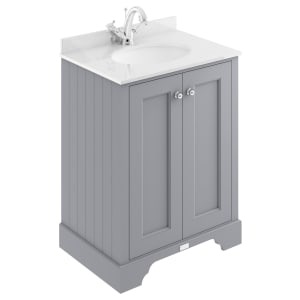 Bayswater Victrion Plummett Grey Traditional Freestanding Vanity Unit & White Marble Top Basin - 600mm
