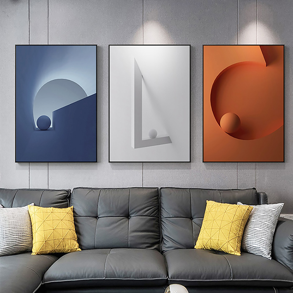 3 Pieces Modern Wall Decor for Living Room Abstract Art Canvas Print with Metal Frame