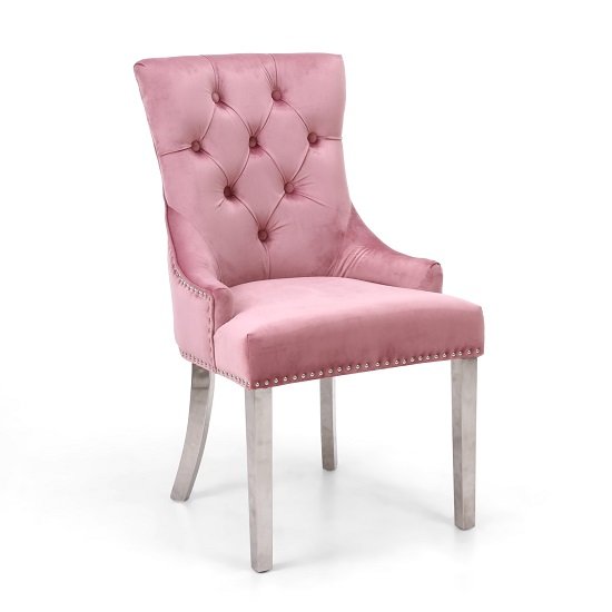 Robbyn Accent Chair In Pink Velvet With Silver Steel Legs
