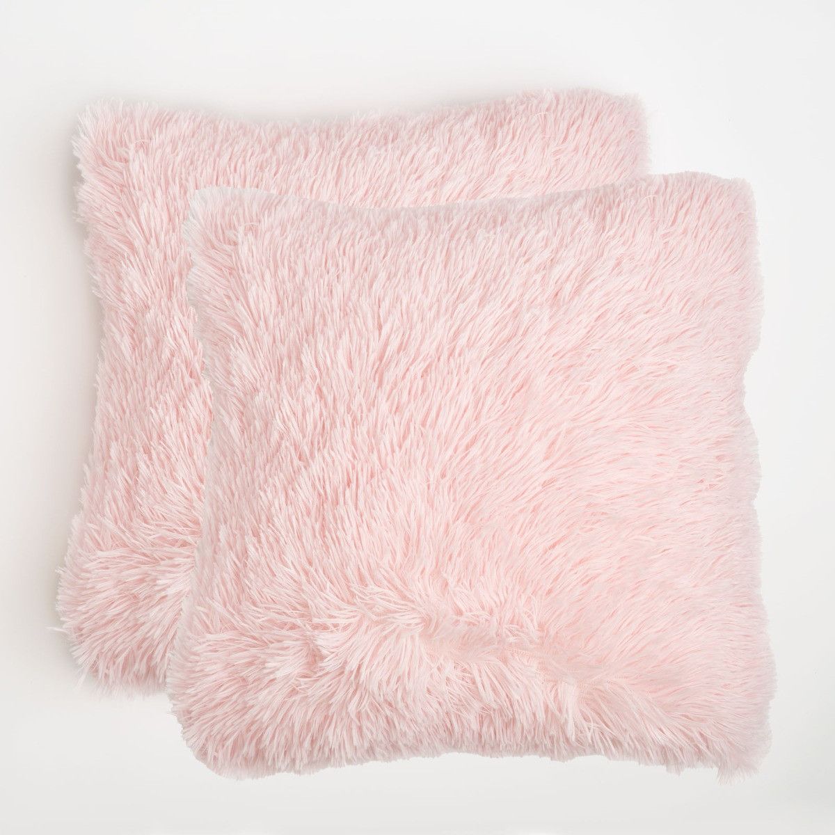 OHS Pack of 2 Fluffy Fleece Zip Up Cushion Covers in Baby Pink