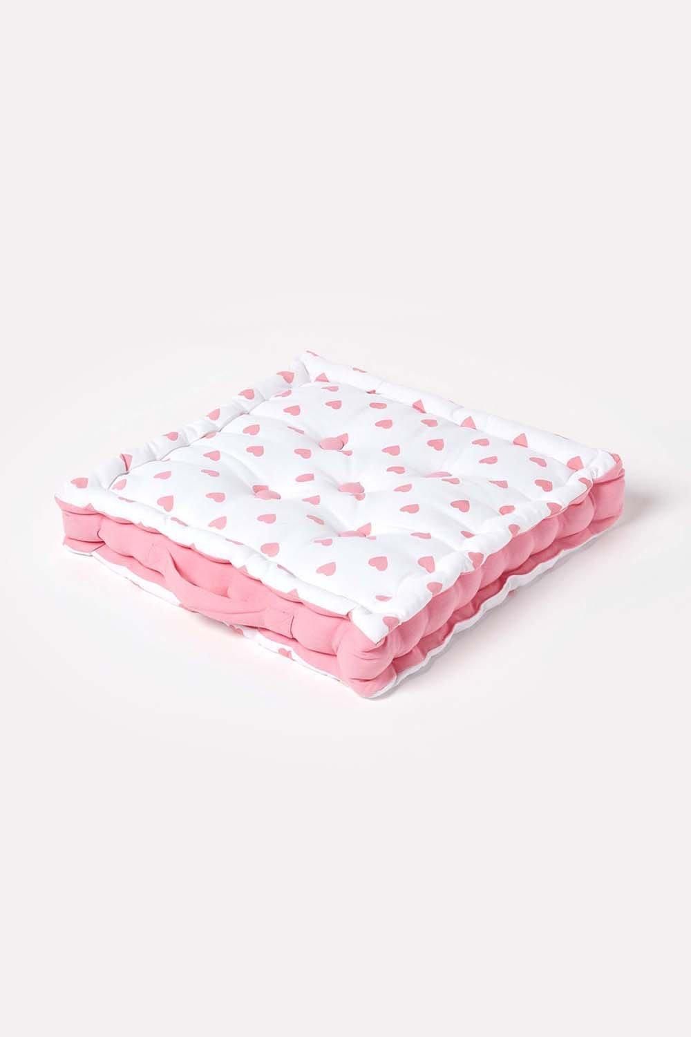 Homescapes Cotton Hearts Floor Cushion in Pink