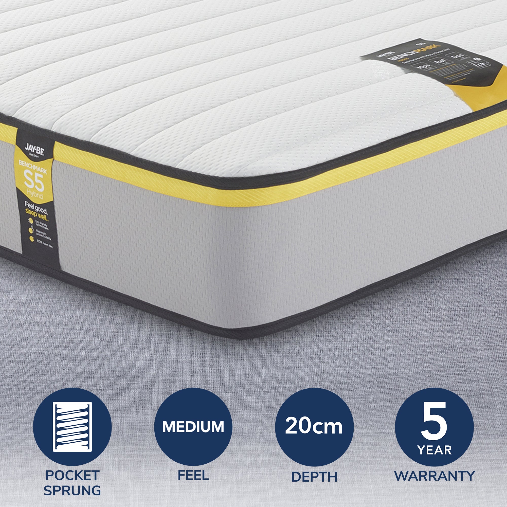 Jay-Be Benchmark S5 Hybrid Boxed Rolled Medium Pocket Sprung Mattress White