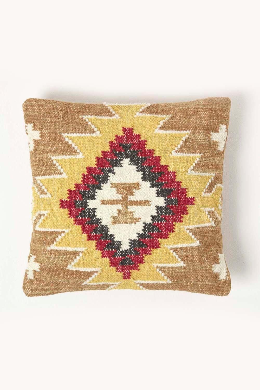 Homescapes Handwoven Kilim Cushion with Feather Filling in Brown