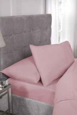 New Edge Blinds Percale Collection 180 Thread Count Percale Fitted Sheet in Pink