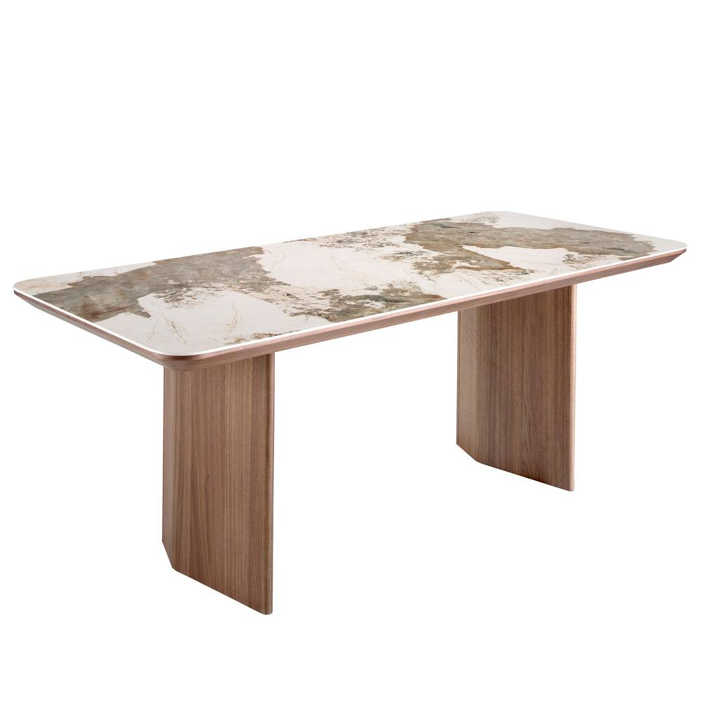 Angel Cerda Rectangular Porcelain Marble Dining Table with Walnut in White