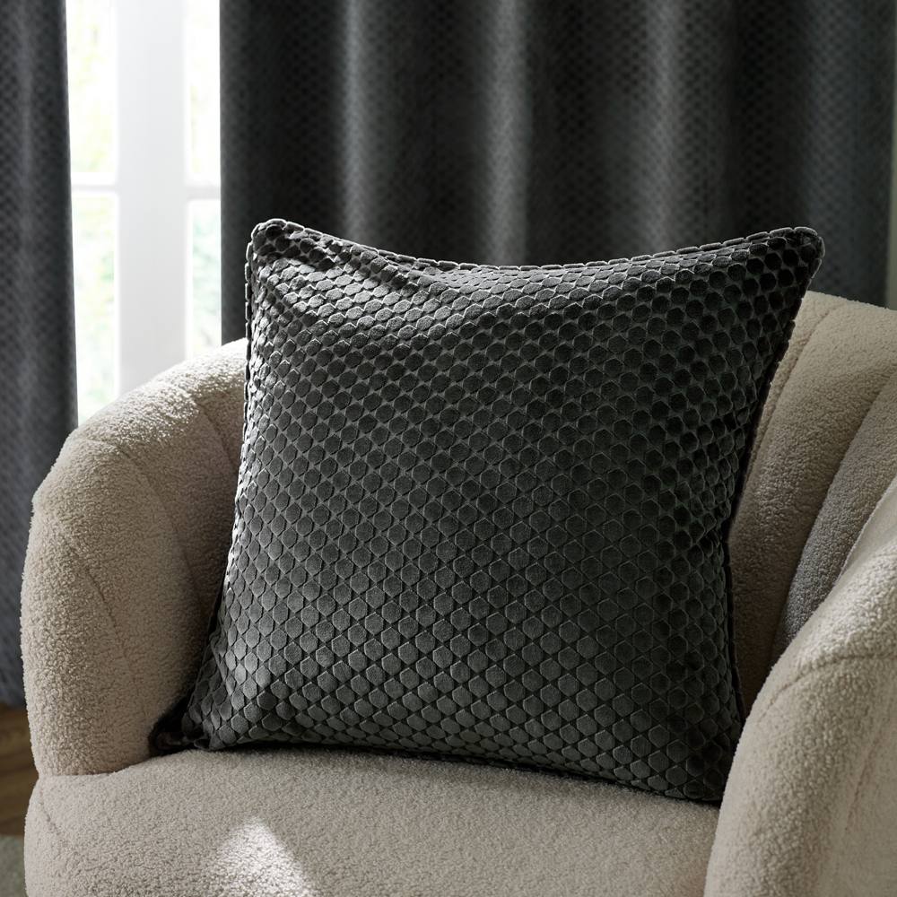 Paoletti Neptune Velvet Cushion in Charcoal