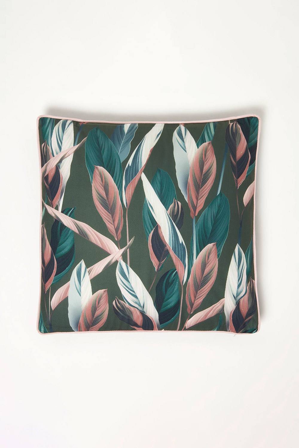 Homescapes Botanical Leaf Cushion 45 x 45 cm OEKO-TEX in Dark Green