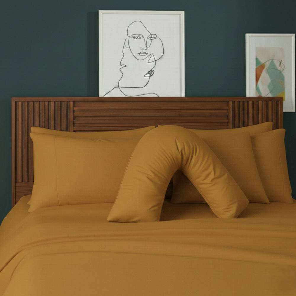 Snug City V Shape Pillowcase for Support Maternity Pillows Polycotton Easy Care in Mustard