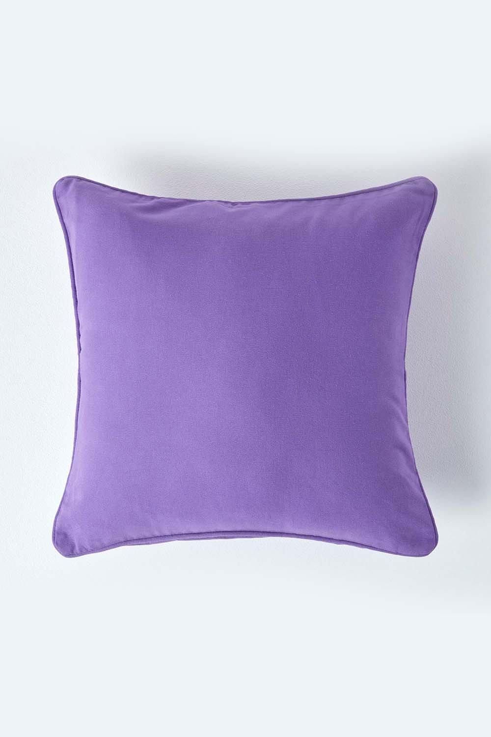 Homescapes Cotton Plain Cushion Cover in Purple